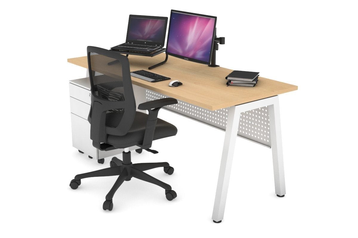 Quadro A Leg Office Desk [1600L x 700W] Jasonl white leg maple white modesty