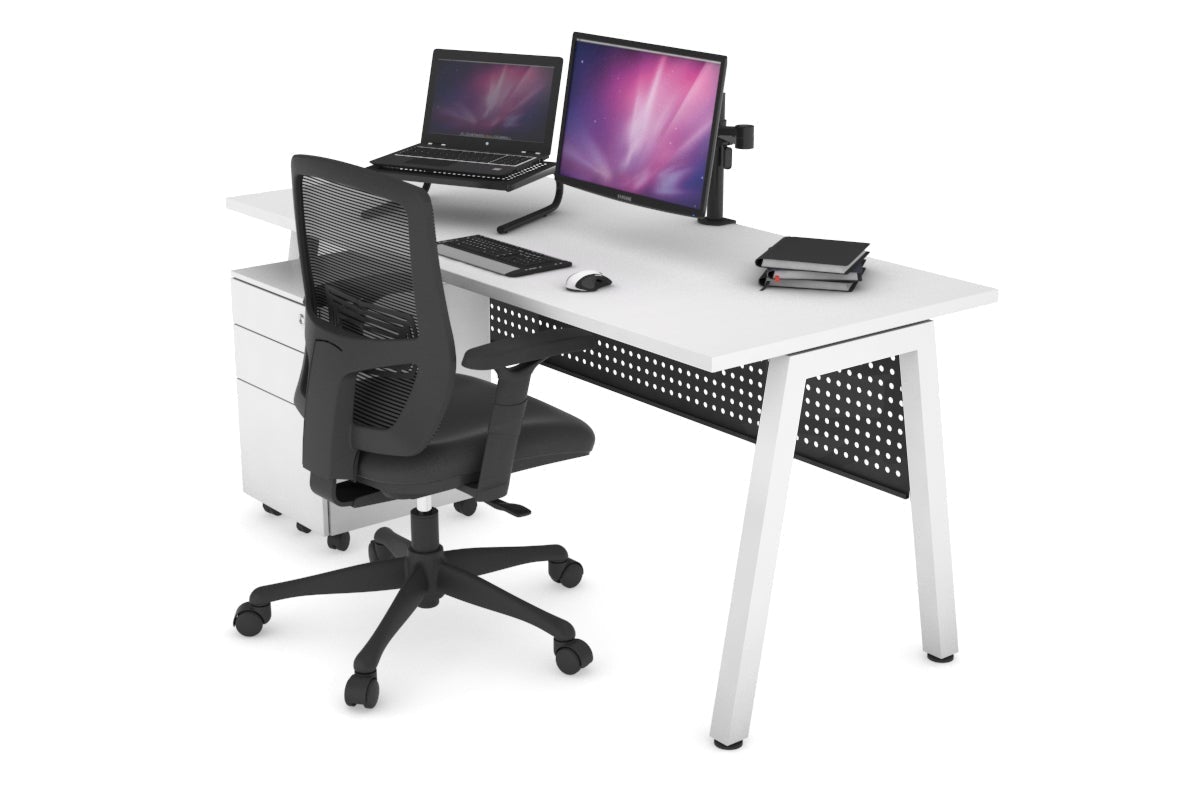 Quadro A Leg Office Desk [1600L x 700W] Jasonl white leg white black modesty