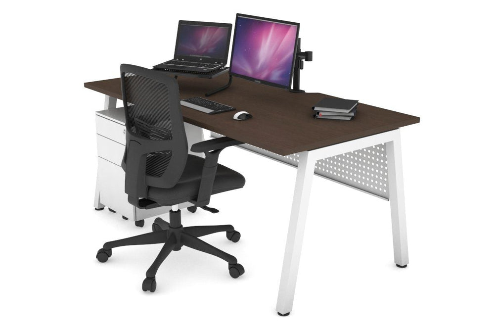 Quadro A Legs Office Desk [1600L x 800W with Cable Scallop]-black leg dark oak white modesty