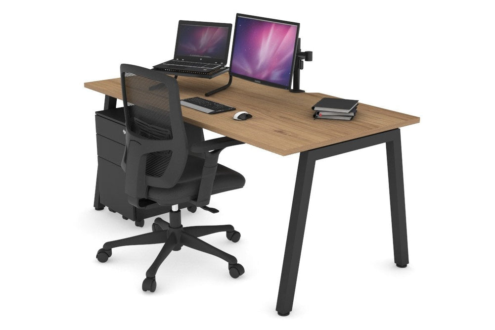 Quadro A Legs Office Desk [1600L x 800W with Cable Scallop]-black leg dark oak white modesty