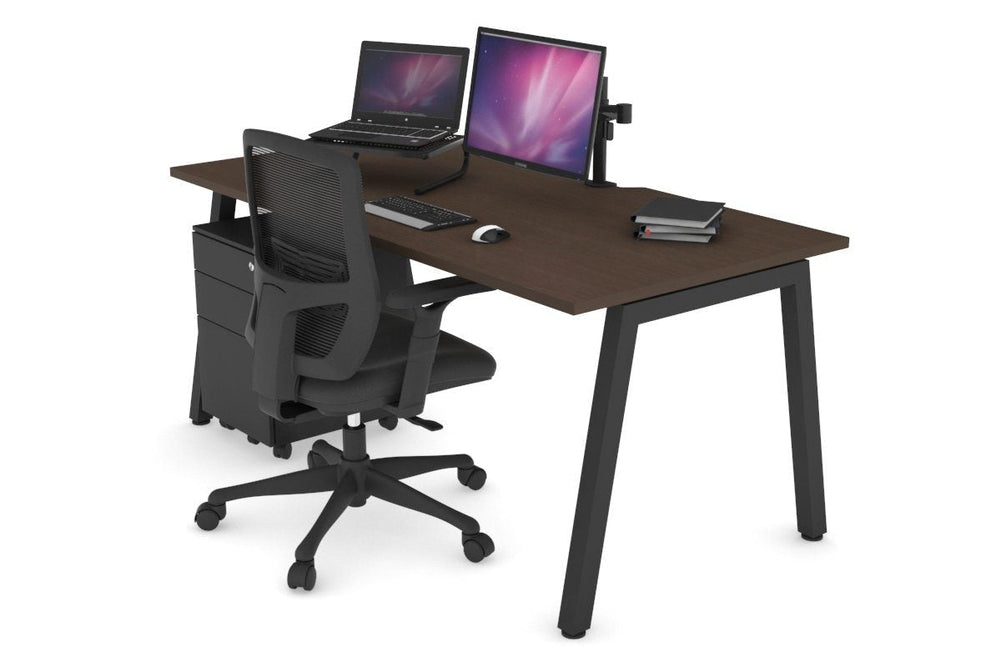 Quadro A Legs Office Desk [1600L x 800W with Cable Scallop]-black leg dark oak white modesty