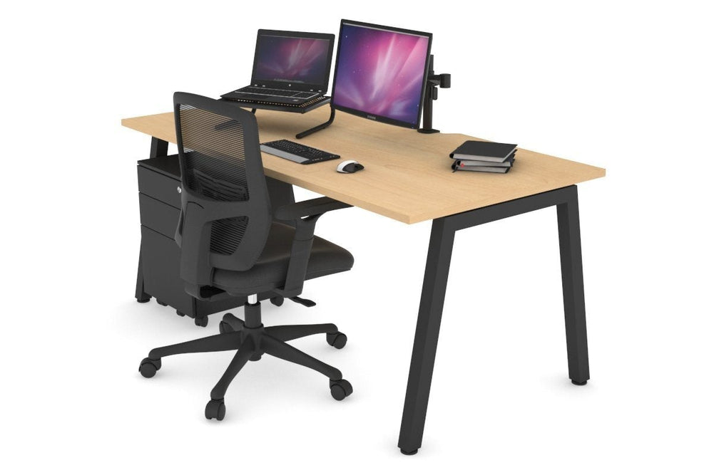Quadro A Legs Office Desk [1600L x 800W with Cable Scallop]-black leg maple none
