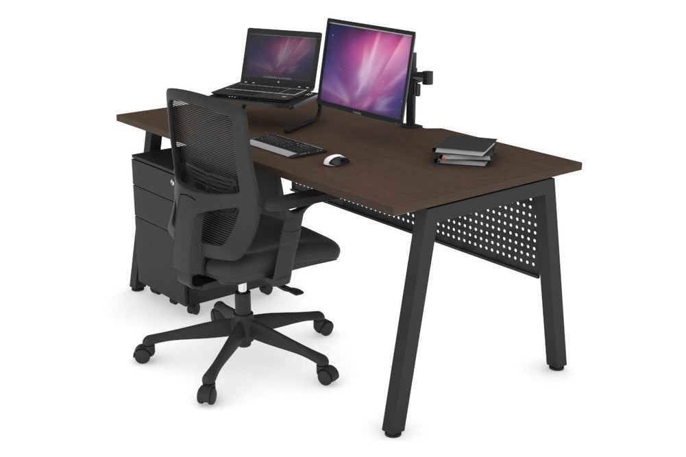Quadro A Legs Office Desk [1600L x 800W with Cable Scallop]-black leg dark oak white modesty