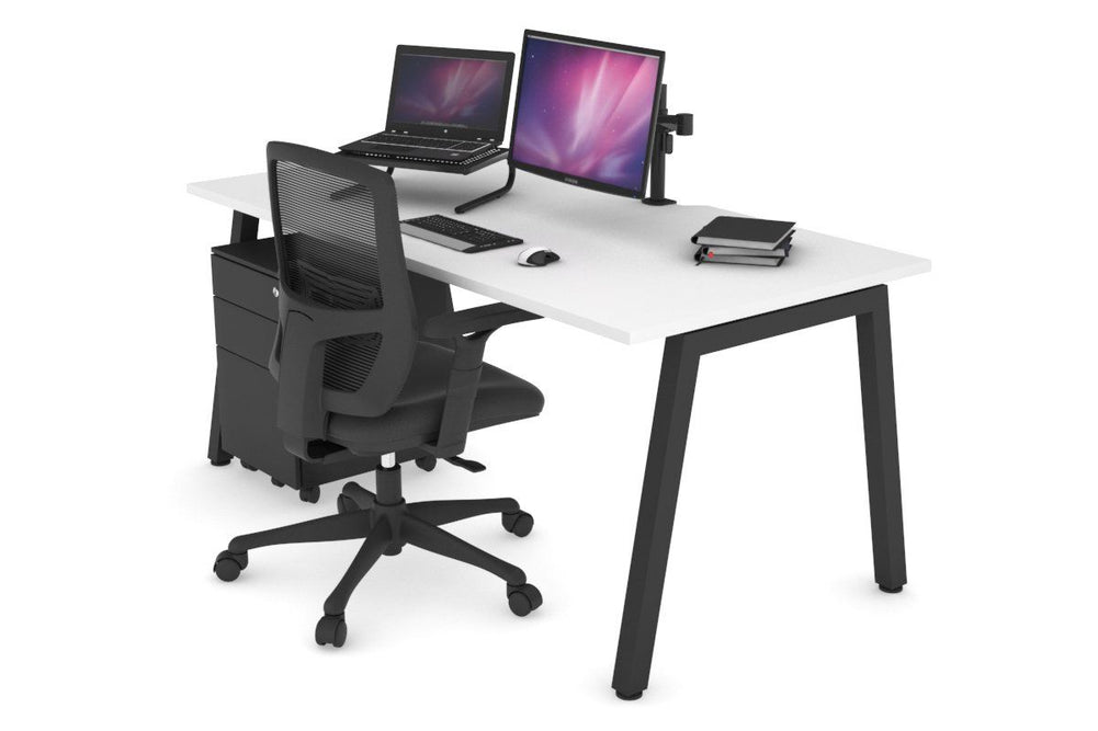 Quadro A Legs Office Desk [1600L x 800W with Cable Scallop]-black leg white none