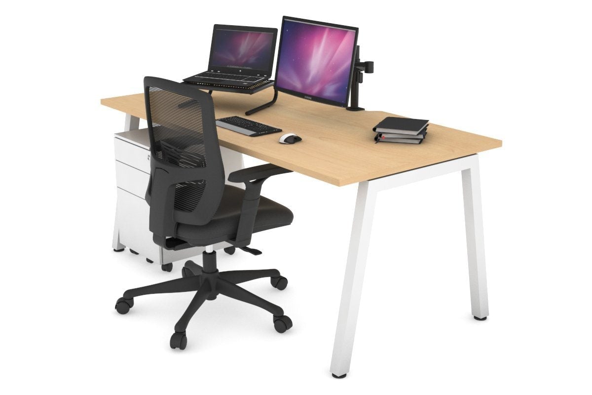 Quadro A Leg Office Desk [1600L x 800W with Cable Scallop] Jasonl white leg maple none