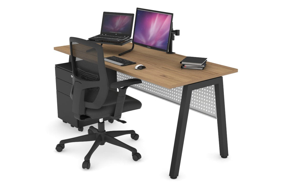 Quadro A Legs Office Desk [1800L x 700W]-black leg salvage oak white modesty