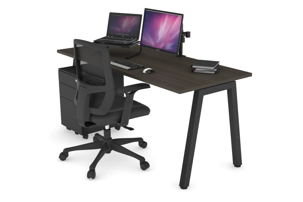 Quadro A Legs Office Desk [1800L x 700W]-black leg dark oak none
