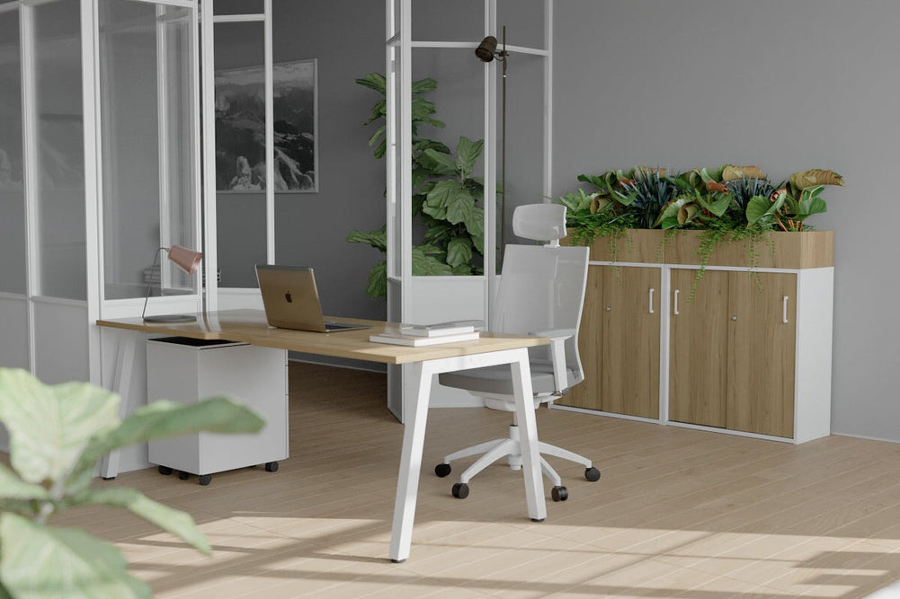 Quadro A Legs Office Desk [1800L x 700W]-black leg dark oak white modesty