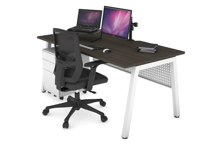 Quadro A Leg Office Desk [1800L x 800W with Cable Scallop] Jasonl white leg dark oak white modesty
