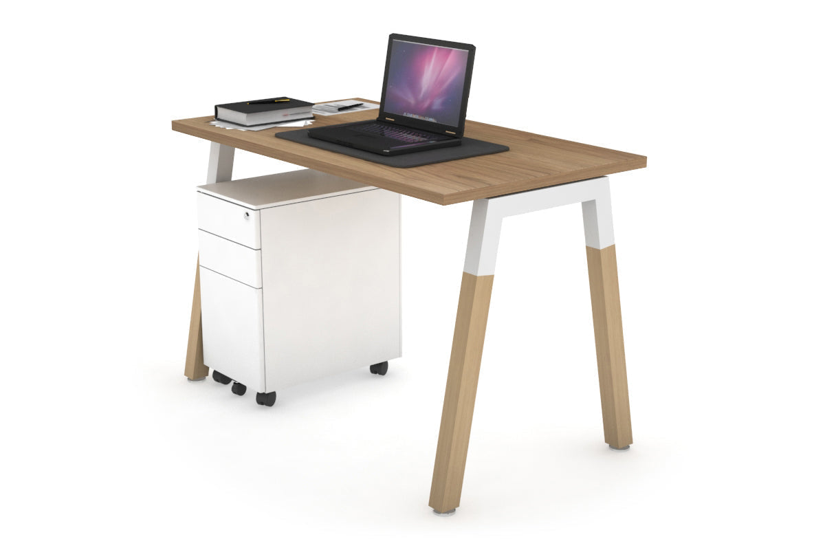 Quadro A Leg Office Desk - Wood Leg Cross Beam [1000L x 600W] Jasonl White salvage oak 