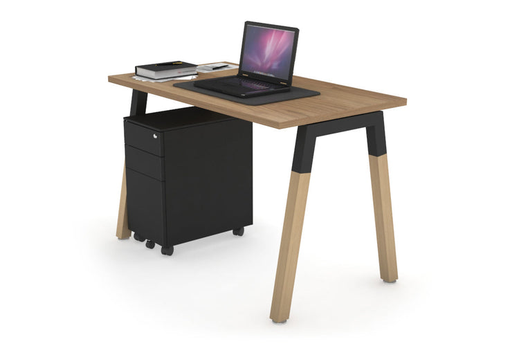 Quadro A Leg Office Desk - Wood Leg Cross Beam [1000L x 600W] Jasonl Black salvage oak 