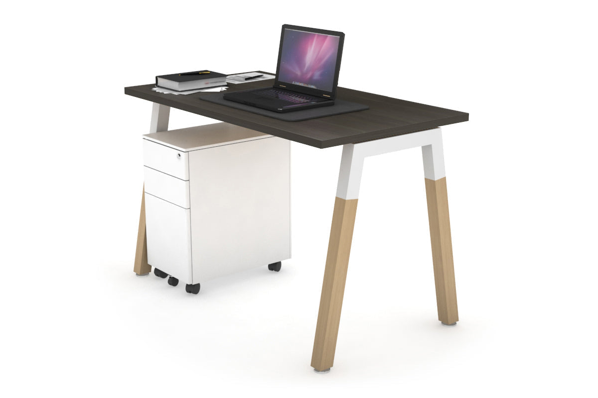 Quadro A Leg Office Desk - Wood Leg Cross Beam [1000L x 600W] Jasonl White dark oak 