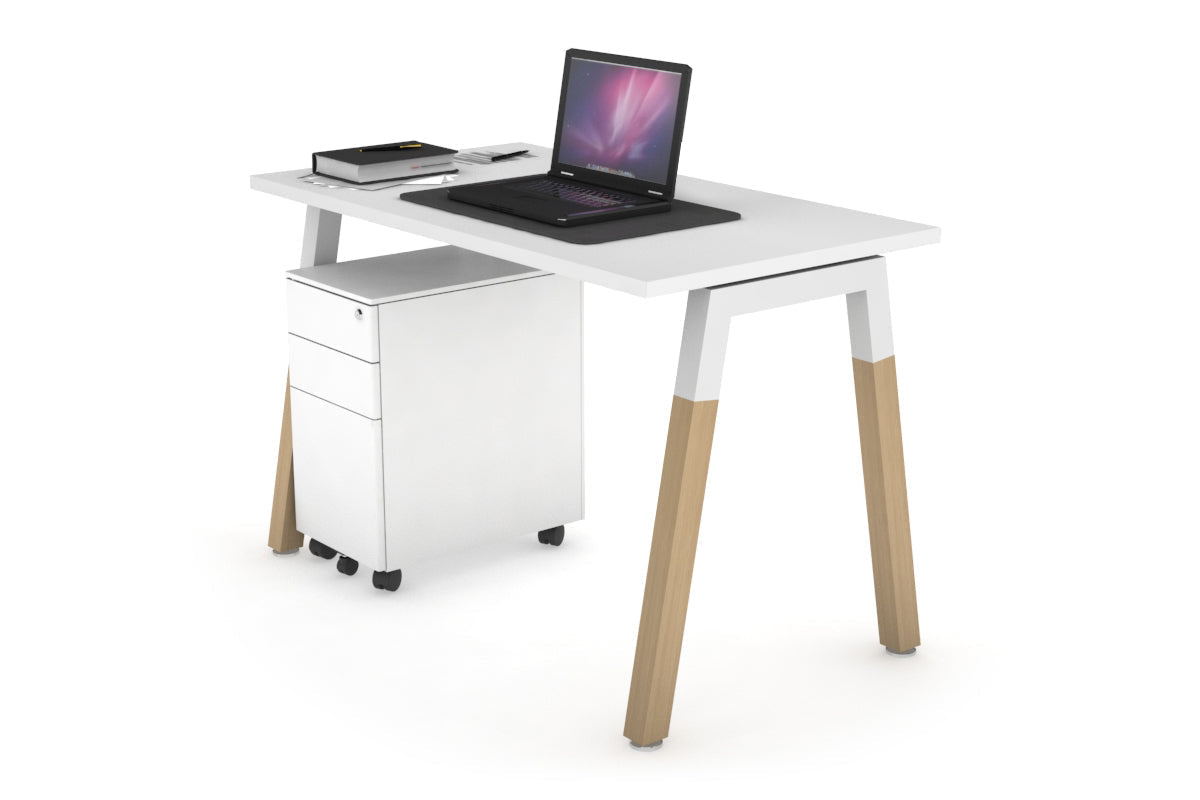 Quadro A Leg Office Desk - Wood Leg Cross Beam [1000L x 600W] Jasonl White white 