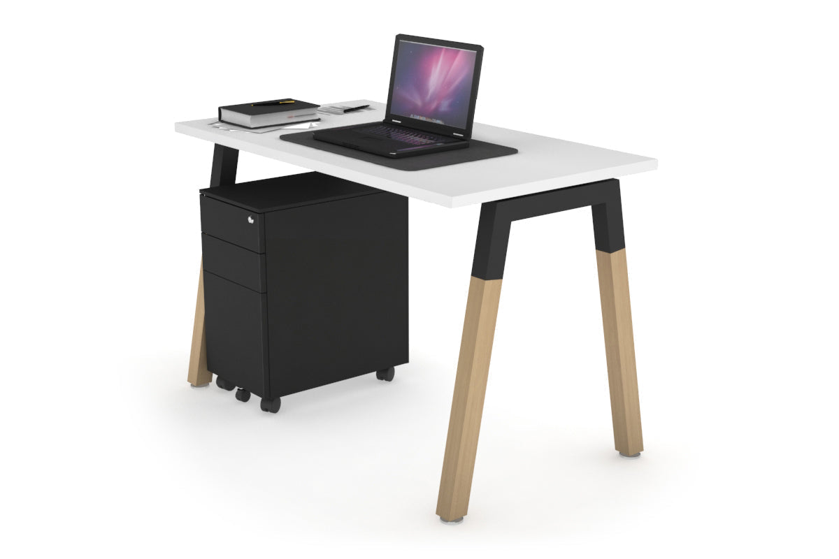 Quadro A Leg Office Desk - Wood Leg Cross Beam [1000L x 600W] Jasonl Black white 