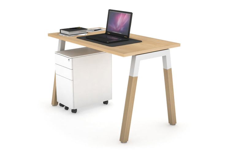 Quadro A Leg Office Desk - Wood Leg Cross Beam [1000L x 600W] Jasonl White maple 