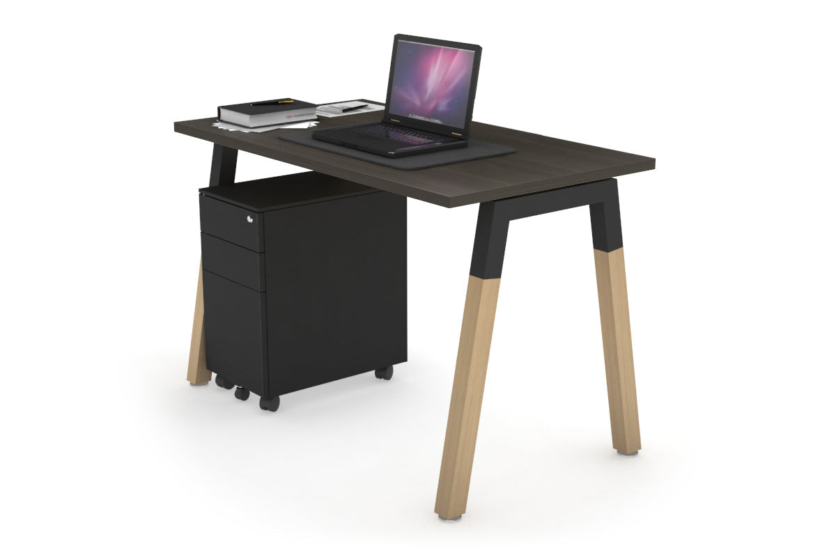 Quadro A Leg Office Desk - Wood Leg Cross Beam [1000L x 600W] Jasonl Black dark oak 