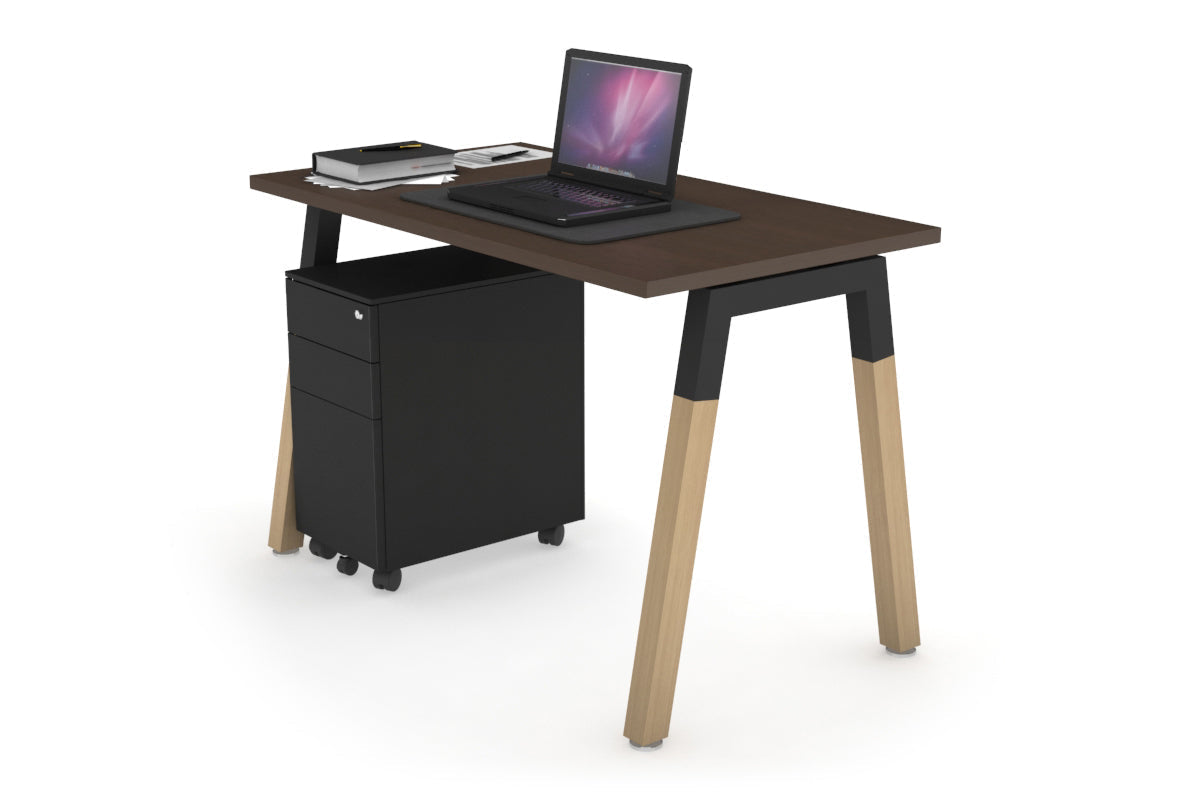 Quadro A Leg Office Desk - Wood Leg Cross Beam [1000L x 600W] Jasonl Black wenge 