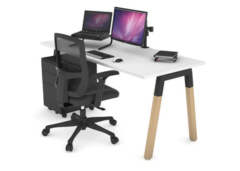 Quadro A Leg Office Desk - Wood Leg Cross Beam [1200L x 700W] Jasonl black leg white none