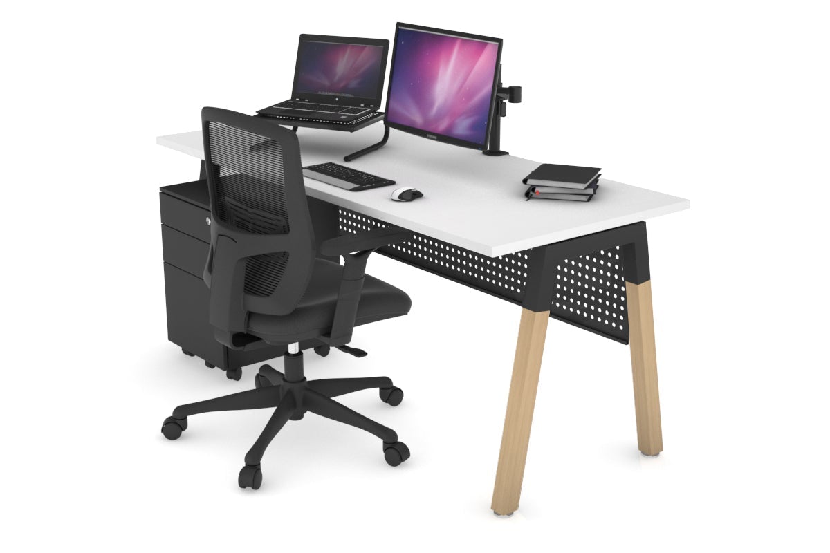 Quadro A Leg Office Desk - Wood Leg Cross Beam [1200L x 700W] Jasonl black leg white black modesty