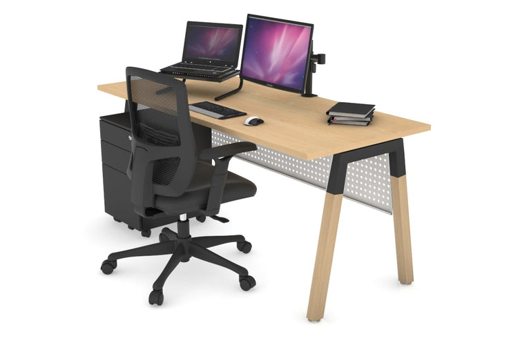 Quadro A Leg Office Desk - Wood Leg Cross Beam [1400L x 700W] Jasonl black leg maple white modesty