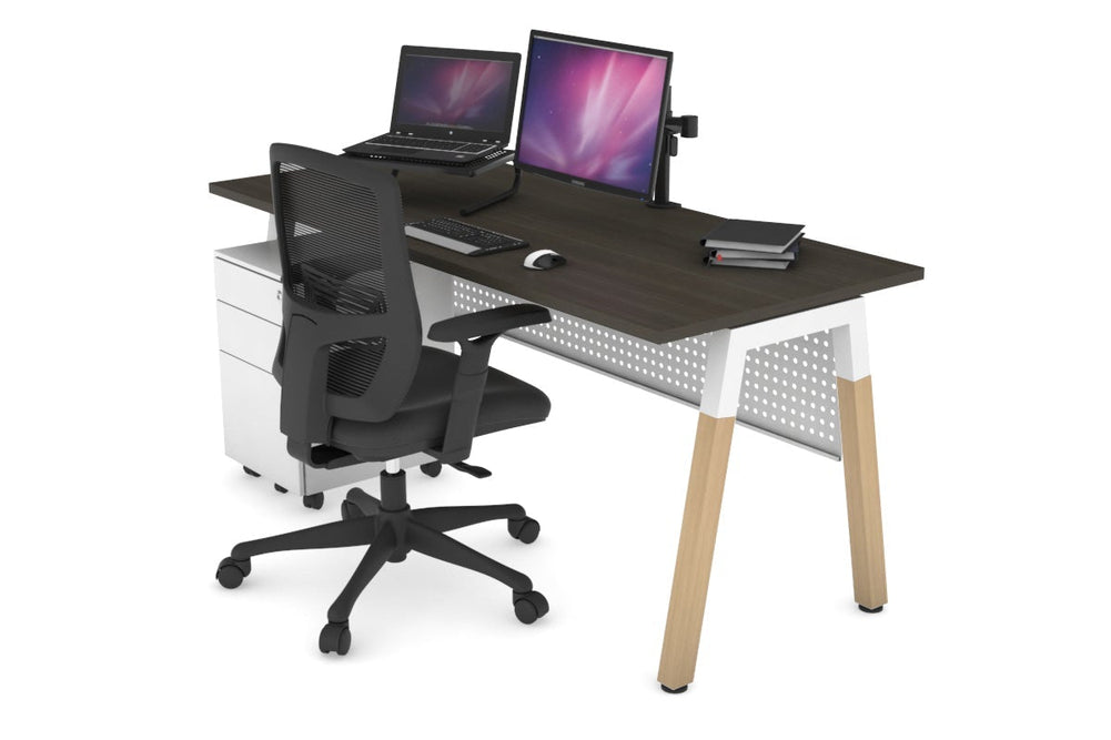 Quadro A Legs Office Desk - Wood Legs Cross Beam [1400L x 700W]-white leg dark oak white modesty