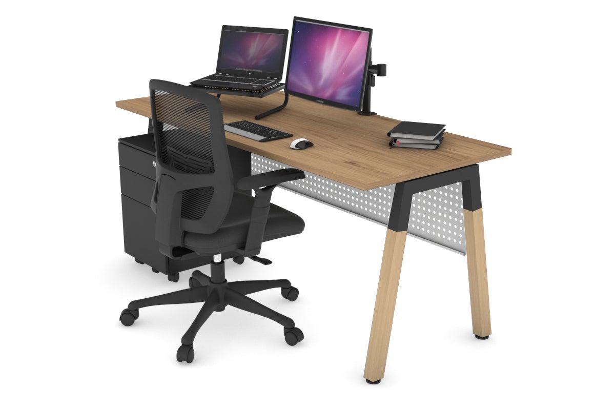 Quadro A Leg Office Desk - Wood Leg Cross Beam [1600L x 700W] Jasonl black leg salvage oak white modesty