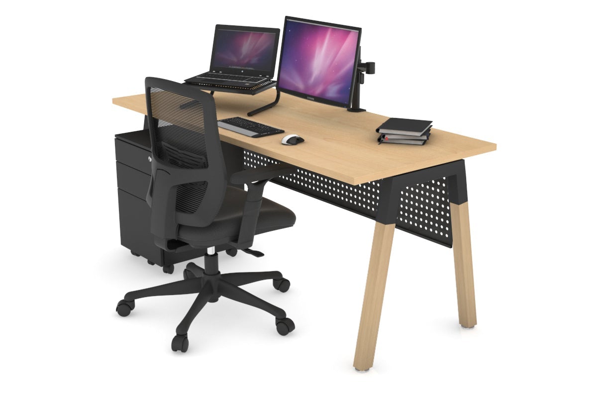 Quadro A Leg Office Desk - Wood Leg Cross Beam [1600L x 700W] Jasonl black leg maple black modesty