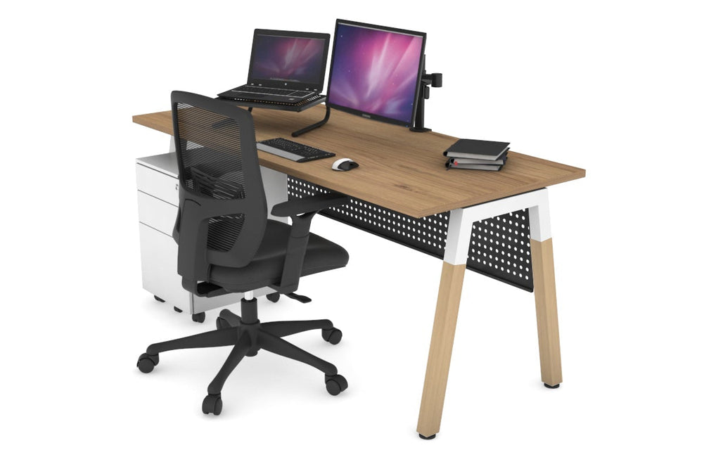 Quadro A Legs Office Desk - Wood Legs Cross Beam [1600L x 700W]-white leg salvage oak black modesty