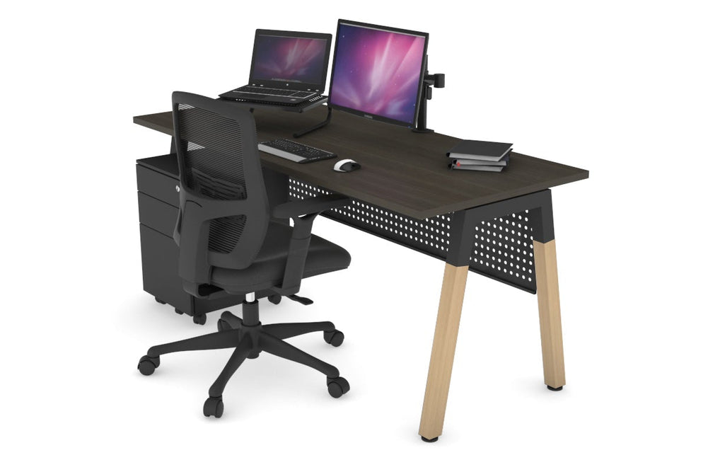 Quadro A Legs Office Desk - Wood Legs Cross Beam [1600L x 700W]-black leg dark oak black modesty