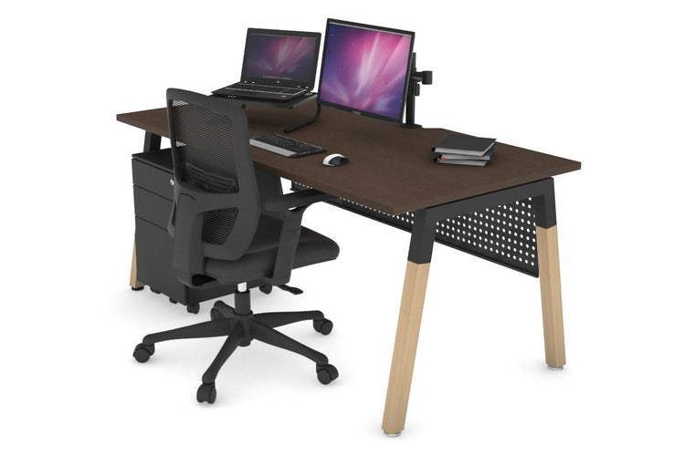 Quadro A Leg Office Desk - Wood Leg Cross Beam [1600L x 800W with Cable Scallop] Jasonl black leg wenge black modesty