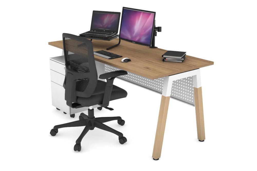 Quadro A Legs Office Desk - Wood Legs Cross Beam [1800L x 700W]-white leg salvage oak white modesty