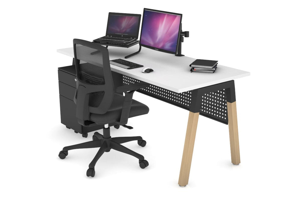 Quadro A Legs Office Desk - Wood Legs Cross Beam [1800L x 700W]-black leg white black modesty