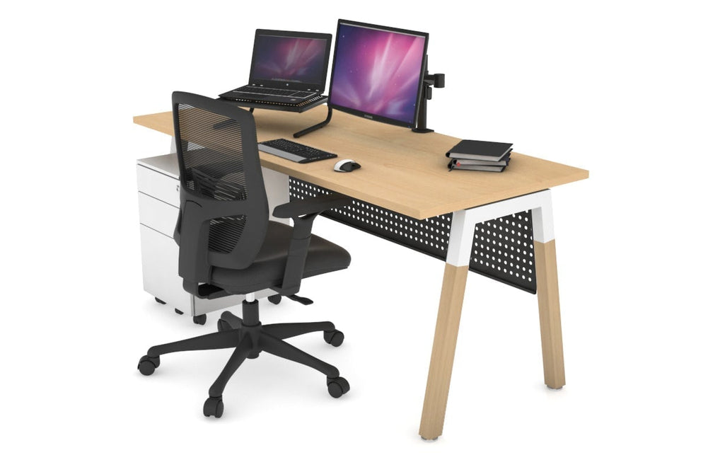 Quadro A Legs Office Desk - Wood Legs Cross Beam [1800L x 700W]-white leg maple black modesty