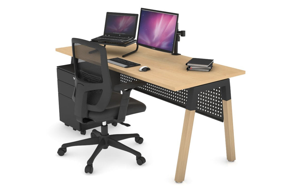 Quadro A Legs Office Desk - Wood Legs Cross Beam [1800L x 700W]-black leg maple black modesty