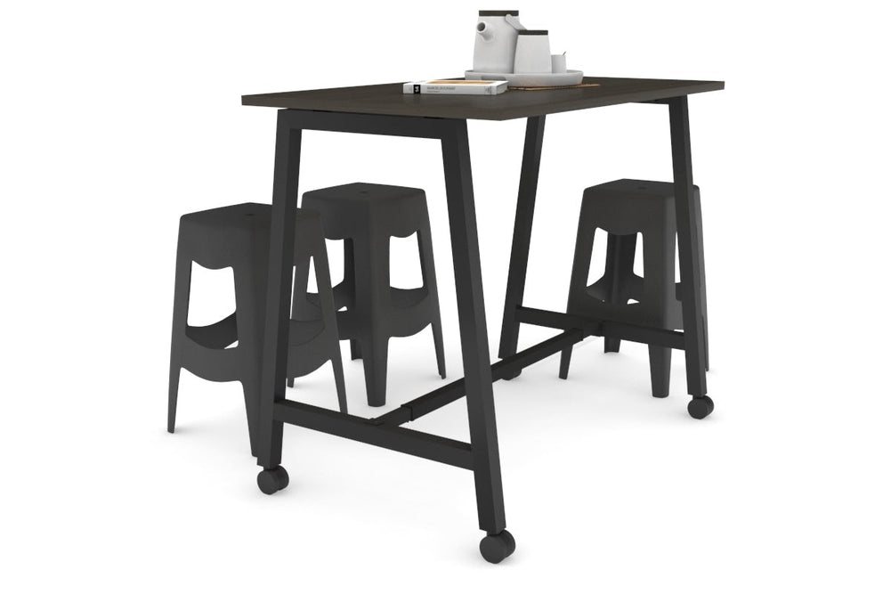 Quadro A Legs Counter Table - 925H [1200L x 700W]-black leg dark oak wheels
