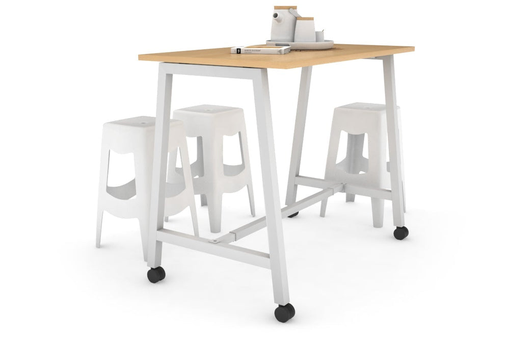 Quadro A Legs Counter Table - 925H [1200L x 700W]-white leg maple wheels