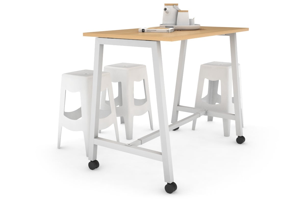 Quadro A Legs Counter Table - 925H [1400L x 700W] Jasonl white leg maple wheels
