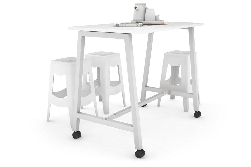 Quadro A Legs Counter Table - 925H [1400L x 700W]-white leg white wheels