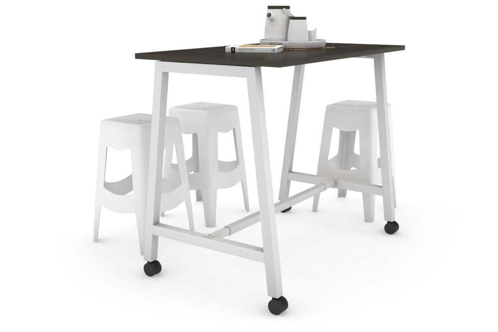 Quadro A Legs Counter Table - 925H [1400L x 700W]-white leg dark oak wheels