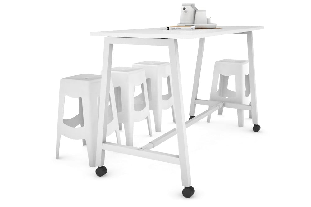 Quadro A Legs Counter Table - 925H [1600L x 700W]-white leg white wheels