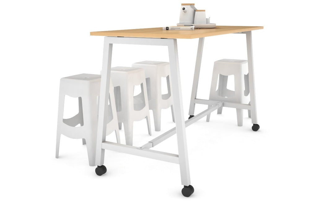 Quadro A Legs Counter Table - 925H [1600L x 700W]-white leg maple wheels