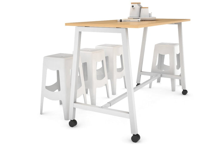 Quadro A Legs Counter Table - 925H [1600L x 700W] Jasonl white leg maple wheels