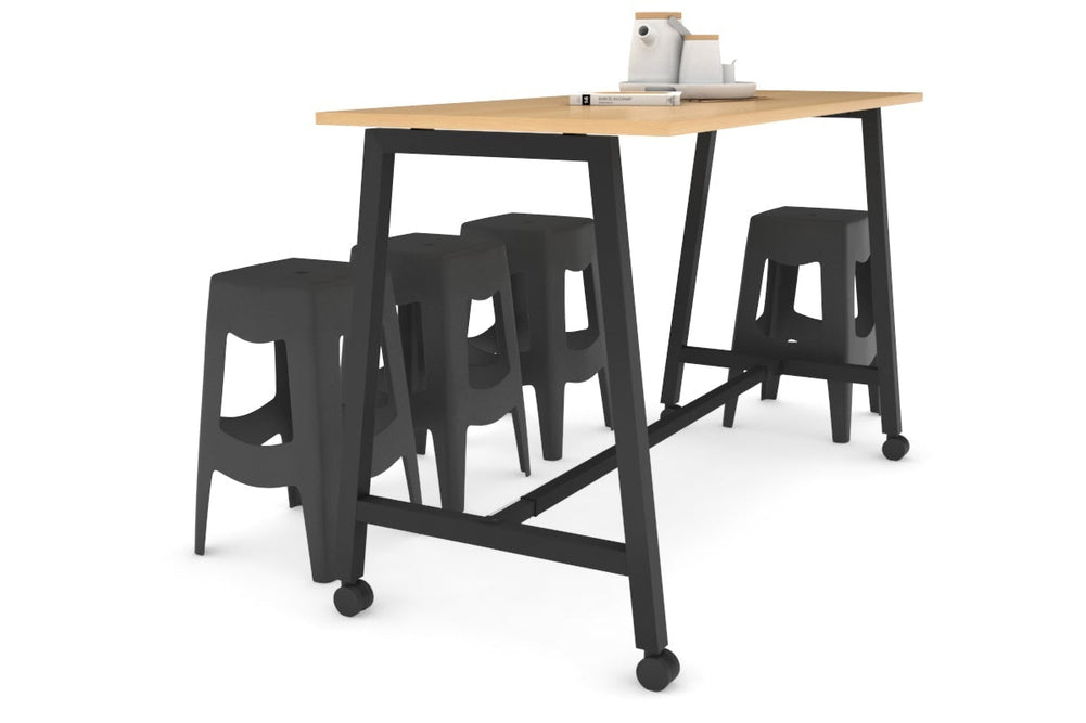Quadro A Legs Counter Table - 925H [1800L x 700W]-black leg maple wheels