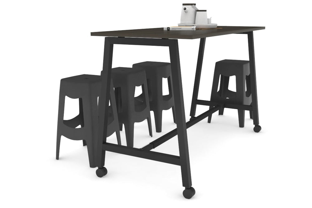 Quadro A Legs Counter Table - 925H [1800L x 700W]-black leg dark oak wheels