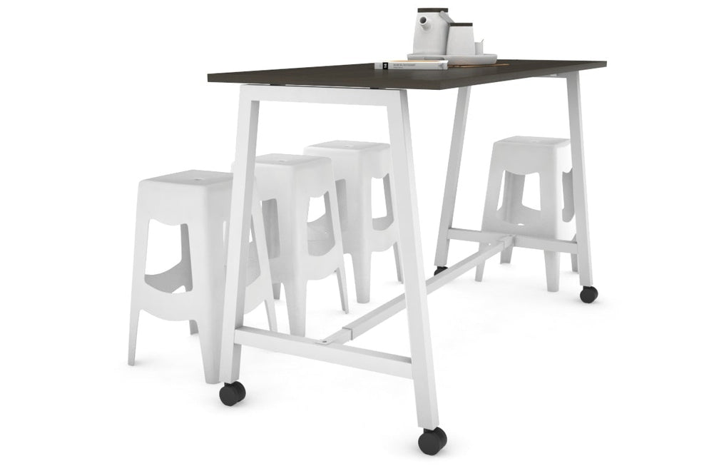 Quadro A Legs Counter Table - 925H [1800L x 700W]-white leg dark oak wheels