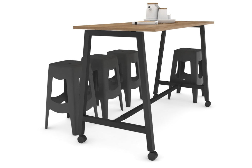Quadro A Legs Counter Table - 925H [1800L x 700W]-black leg salvage oak wheels