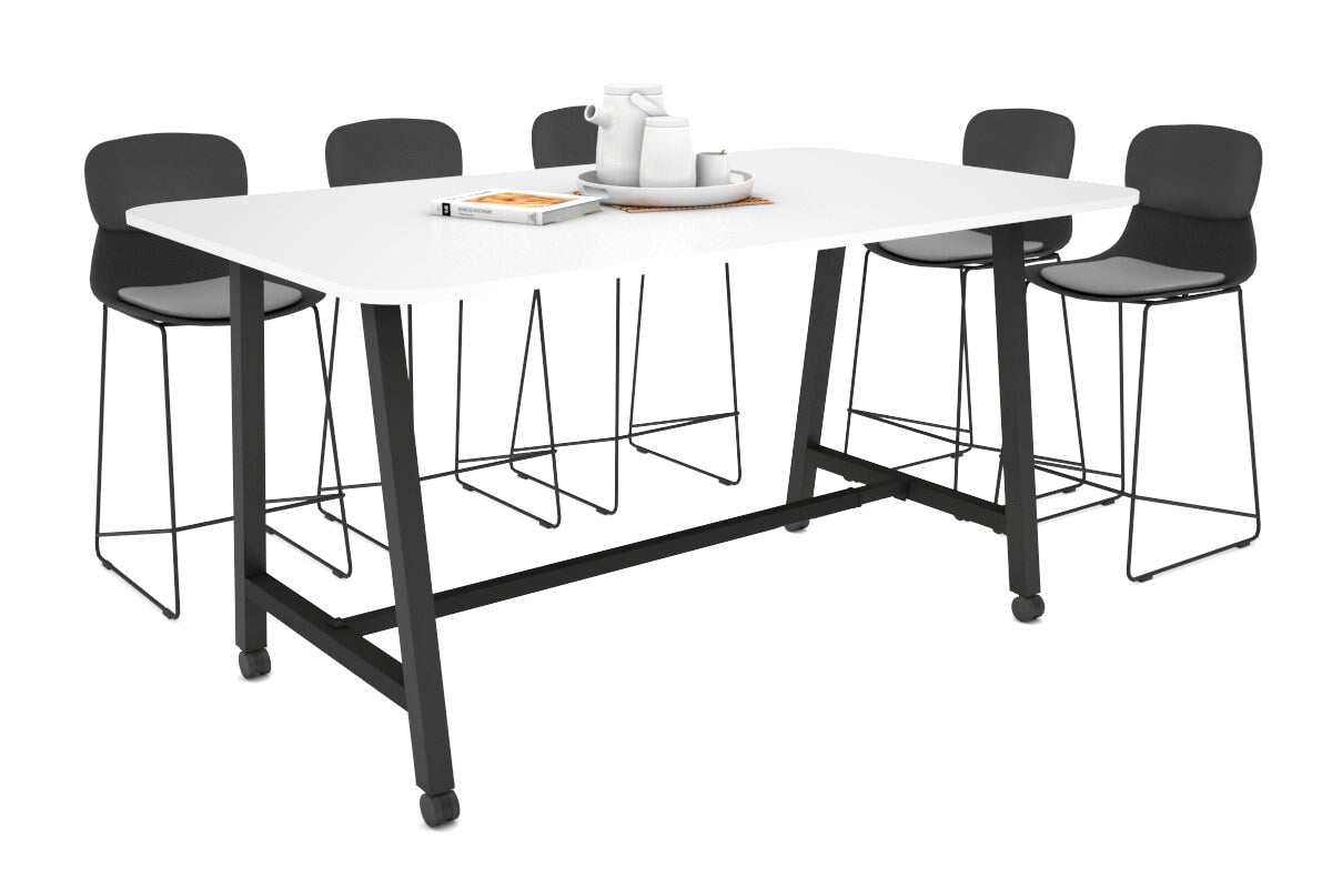 Quadro A Legs Counter Table with Radius Corners [1800L x 1100W] Jasonl black leg white wheels