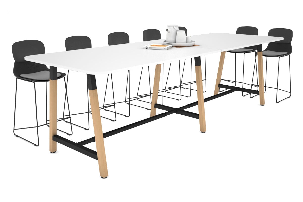 Quadro A Legs Counter Table with Radius Corners - Wood Legs Cross Beam [3200L x 1100W] Jasonl black leg white none