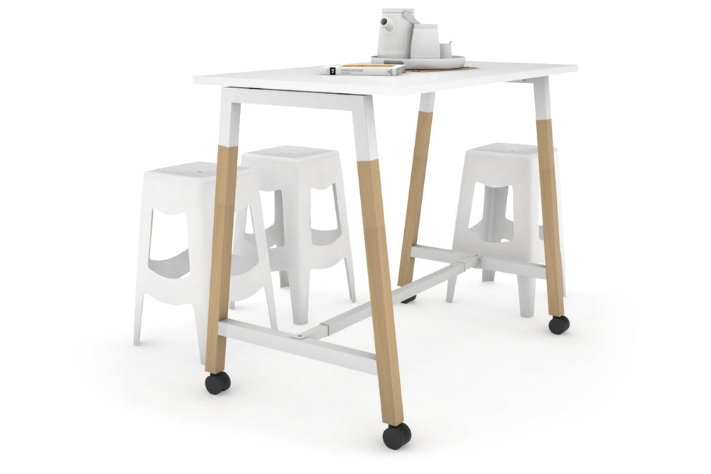 Quadro A Legs Counter Table Wood Legs Cross Beam - 925H [1200L x 700W]-white leg white wheels