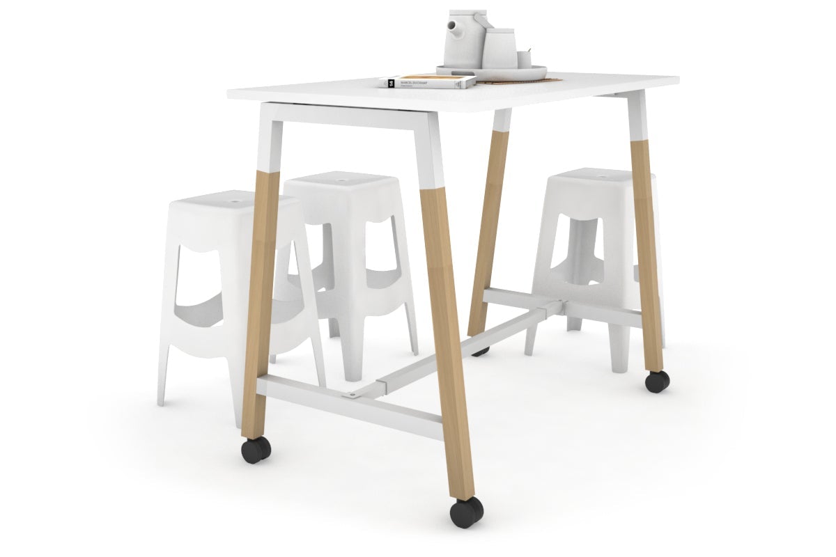Quadro A Legs Counter Table Wood Legs Cross Beam - 925H [1200L x 700W] Jasonl white leg white wheels